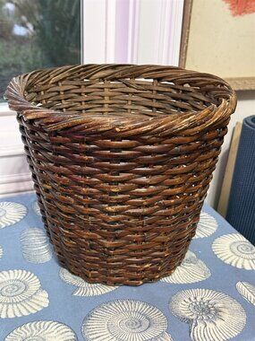 Vintage Rattan Wicker Planter Basket Brown Tall